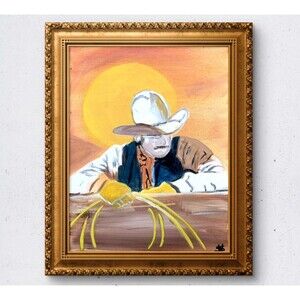 WS original cowboy hand painted 14X11 canvas acrylic abstract modern wall art